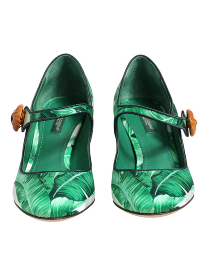 Dolce & Gabbana Green Silk MARY JANES Leaf Sandals Shoes
