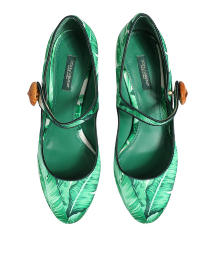 Dolce & Gabbana Green Silk MARY JANES Leaf Sandals Shoes