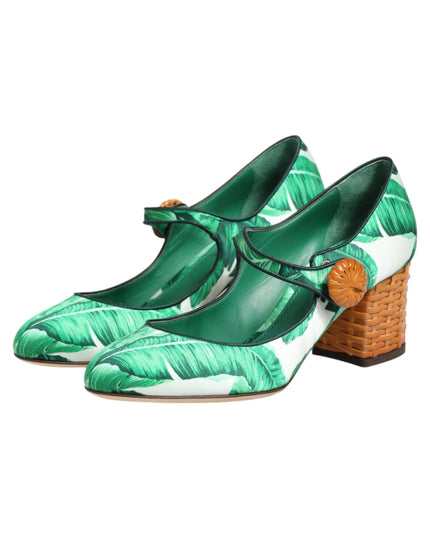 Dolce & Gabbana Green Silk MARY JANES Leaf Sandals Shoes