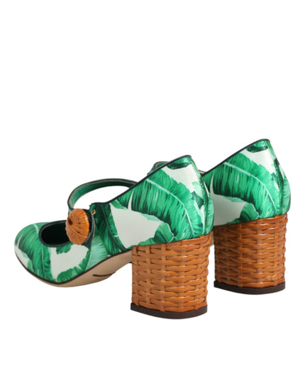 Dolce & Gabbana Green Silk MARY JANES Leaf Sandals Shoes