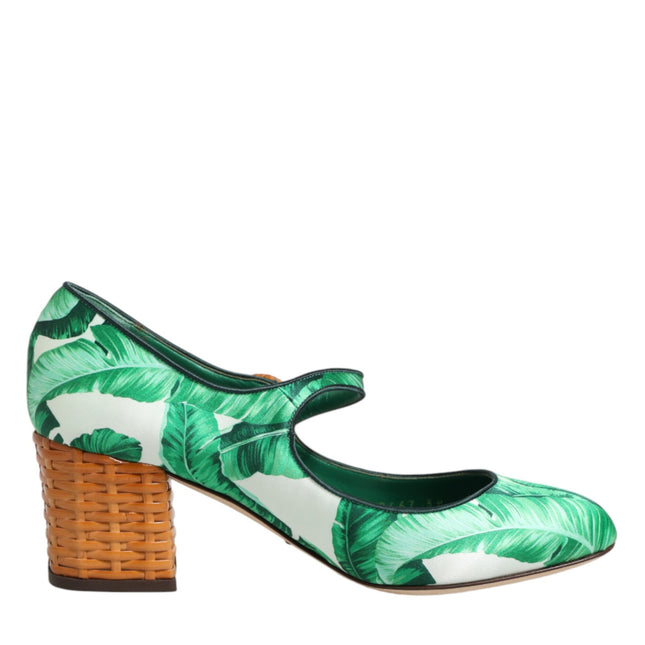 Dolce & Gabbana Green Silk MARY JANES Leaf Sandals Shoes
