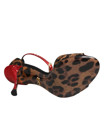 Dolce & Gabbana Brown Leopard Crystal Roses Sandals Shoes