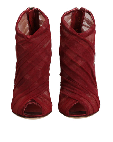 Dolce & Gabbana Red Tulle Ankle Boots Stiletto Heels Shoes