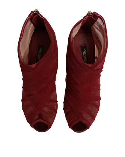 Dolce & Gabbana Red Tulle Ankle Boots Stiletto Heels Shoes