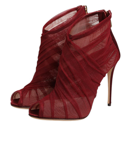 Dolce & Gabbana Red Tulle Ankle Boots Stiletto Heels Shoes