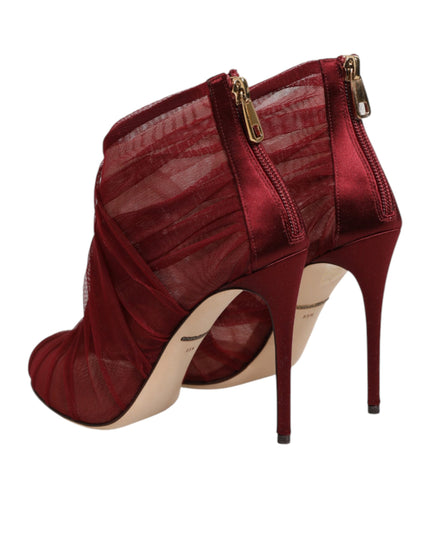 Dolce & Gabbana Red Tulle Ankle Boots Stiletto Heels Shoes