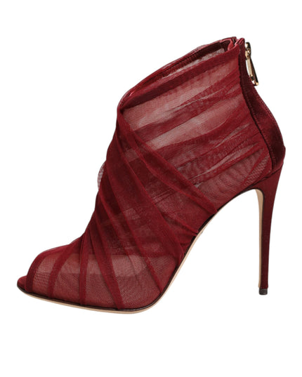 Dolce & Gabbana Red Tulle Ankle Boots Stiletto Heels Shoes