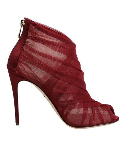 Dolce & Gabbana Red Tulle Ankle Boots Stiletto Heels Shoes