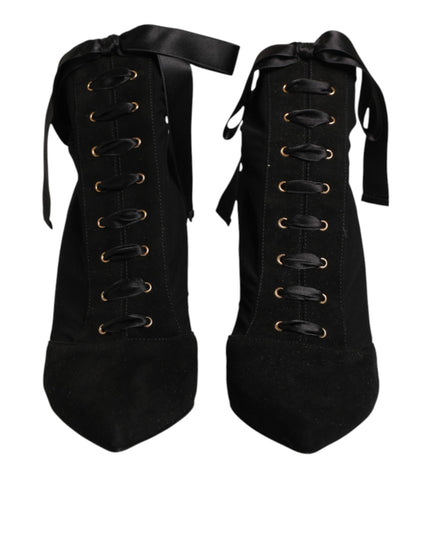 Dolce & Gabbana Black Stiletto Heels Lace Up Boots Shoes