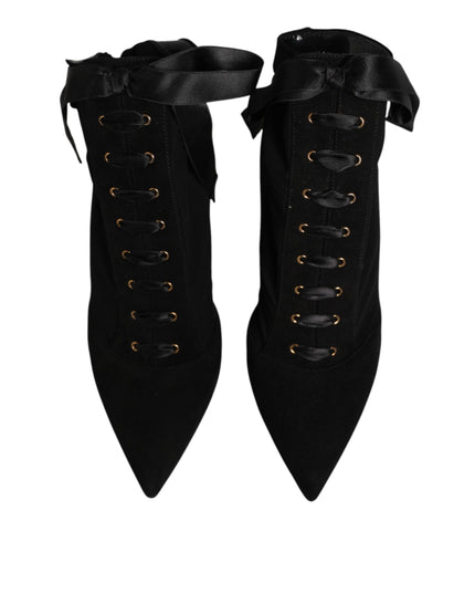 Dolce & Gabbana Black Stiletto Heels Lace Up Boots Shoes