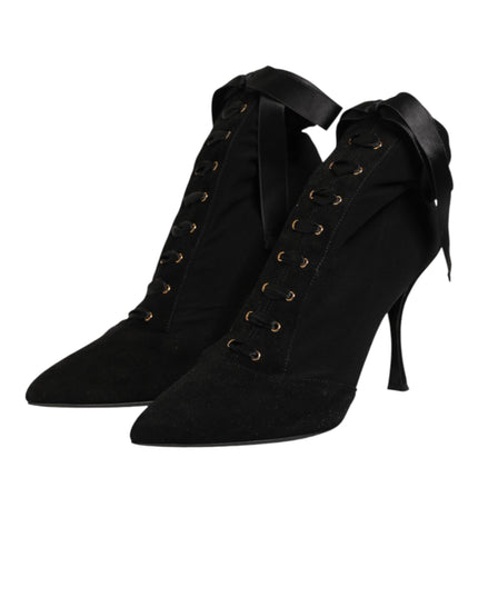 Dolce & Gabbana Black Stiletto Heels Lace Up Boots Shoes