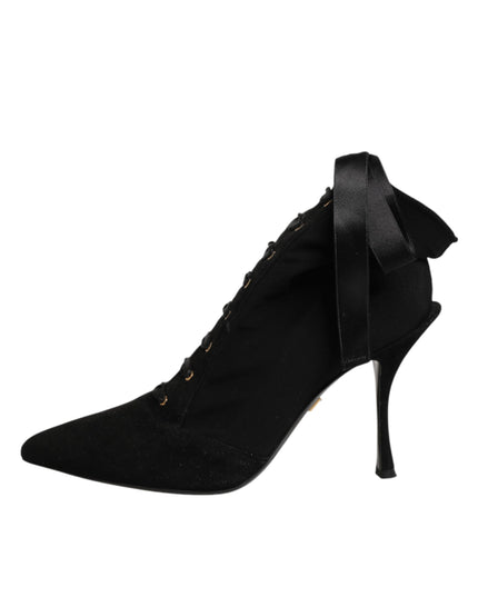 Dolce & Gabbana Black Stiletto Heels Lace Up Boots Shoes