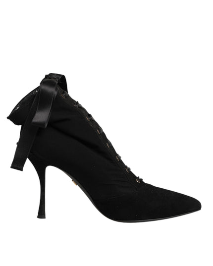 Dolce & Gabbana Black Stiletto Heels Lace Up Boots Shoes