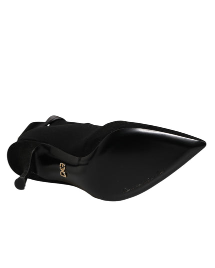 Dolce & Gabbana Black Stiletto Heels Lace Up Boots Shoes
