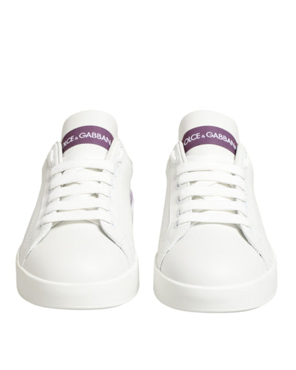 Dolce & Gabbana White Purple Leather Casual Sneakers Shoes