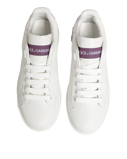 Dolce & Gabbana White Purple Leather Casual Sneakers Shoes
