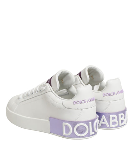 Dolce & Gabbana White Purple Leather Casual Sneakers Shoes