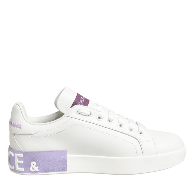Dolce & Gabbana White Purple Leather Casual Sneakers Shoes