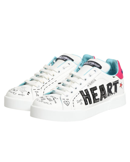 Dolce & Gabbana White Leather Graffiti Low Top Sneakers Shoes
