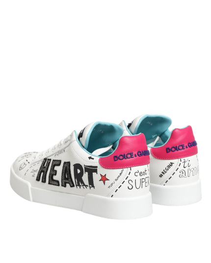 Dolce & Gabbana White Leather Graffiti Low Top Sneakers Shoes
