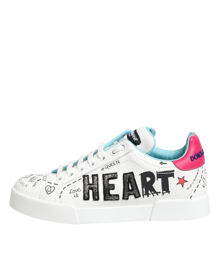 Dolce & Gabbana White Leather Graffiti Low Top Sneakers Shoes