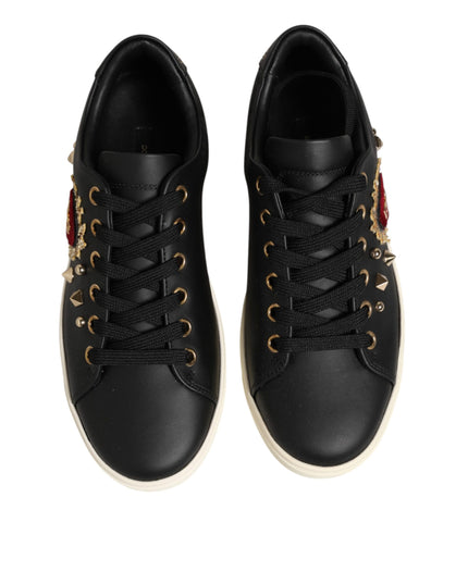 Dolce & Gabbana Black Leather Sacred Heart Sneakers Shoes