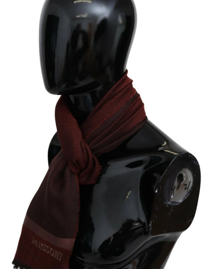 M Missoni Maroon Striped Wool Blend Unisex Wrap Fringes Scarf