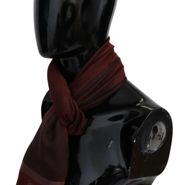 M Missoni Maroon Striped Wool Blend Unisex Wrap Fringes Scarf