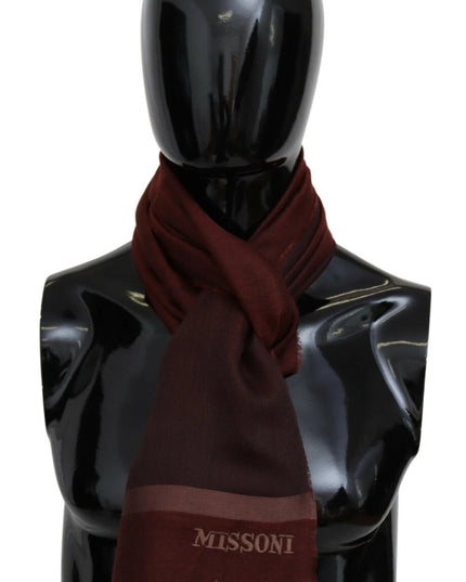 M Missoni Maroon Striped Wool Blend Unisex Wrap Fringes Scarf