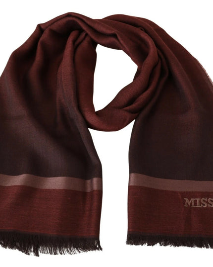 M Missoni Maroon Striped Wool Blend Unisex Wrap Fringes Scarf