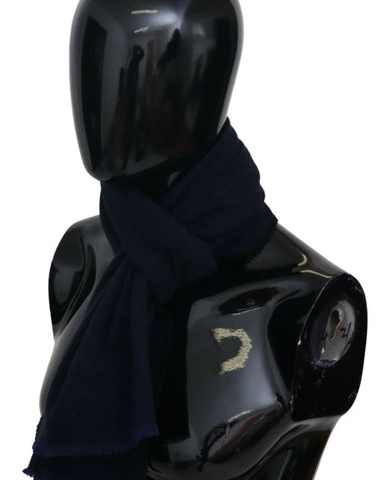 M Missoni Dark Blue Wool Unisex Neck Wrap Fringes Logo Scarf