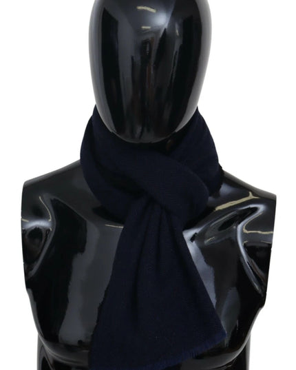 M Missoni Dark Blue Wool Unisex Neck Wrap Fringes Logo Scarf