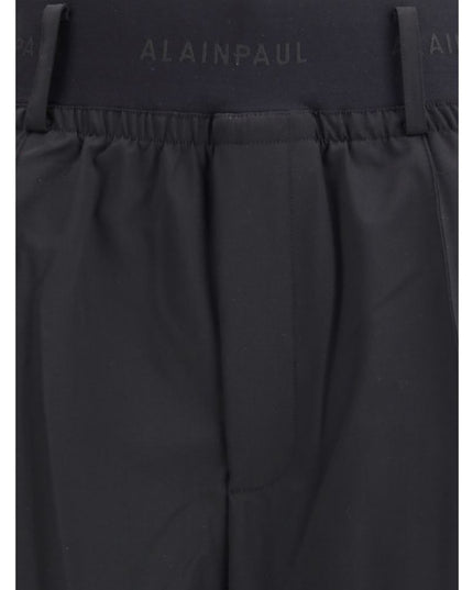 ALAINPAUL Black Fleece Wool Casual Pants