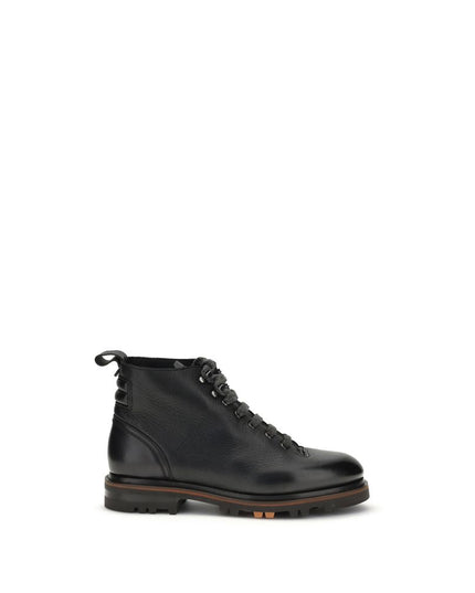Santoni Black Calf Leather Bos Taurus Lace-Up Boots