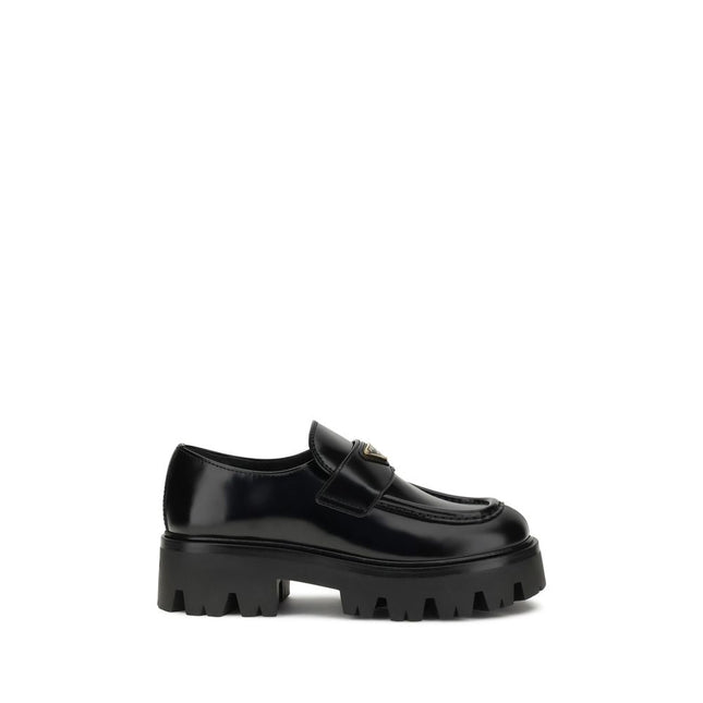 Prada Black Calf Leather Bos Taurus Platform Loafers