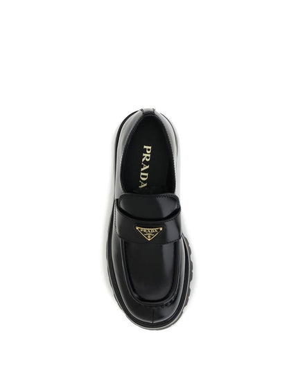 Prada Black Calf Leather Bos Taurus Platform Loafers