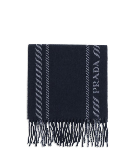 Prada Blue Fleece Wool Scarf