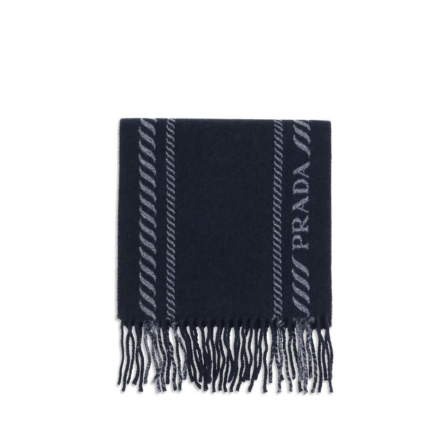 Prada Blue Fleece Wool Scarf