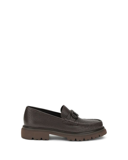 Ferragamo Brown Calf Leather Bos Taurus Slip-On Loafers