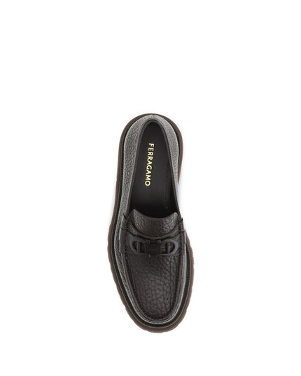 Ferragamo Brown Calf Leather Bos Taurus Slip-On Loafers