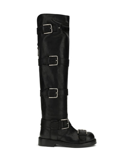Dolce & Gabbana Black Calf Leather Bos Taurus Lace-Up Boots