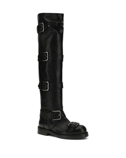 Dolce & Gabbana Black Calf Leather Bos Taurus Lace-Up Boots