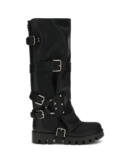Dolce & Gabbana Black Calf Leather Bos Taurus Lace-Up Boots