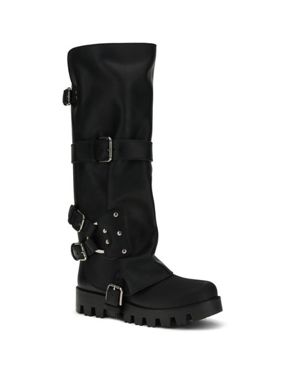Dolce & Gabbana Black Calf Leather Bos Taurus Lace-Up Boots