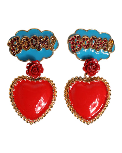Dolce & Gabbana Gold Heart BOOM Cartoon Crystal Clip-On Earrings