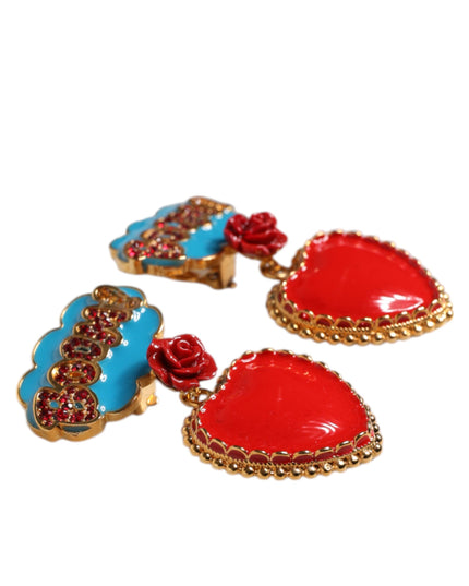 Dolce & Gabbana Gold Heart BOOM Cartoon Crystal Clip-On Earrings
