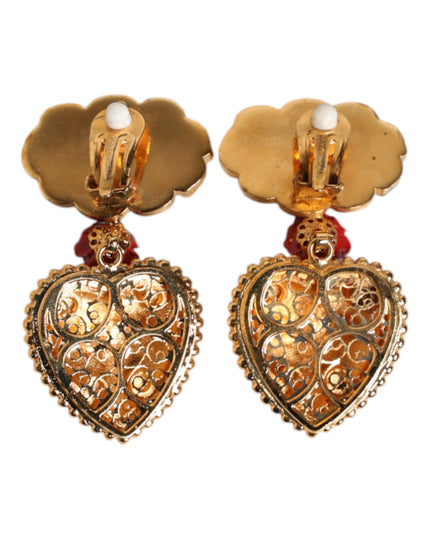 Dolce & Gabbana Gold Heart BOOM Cartoon Crystal Clip-On Earrings