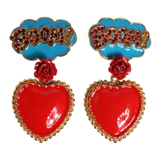 Dolce & Gabbana Gold Heart BOOM Cartoon Crystal Clip-On Earrings