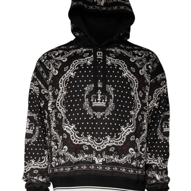 Dolce & Gabbana Black Bandana Print Crown Logo Cotton Hoodie Sweater