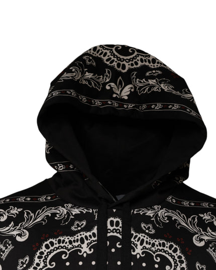 Dolce & Gabbana Black Bandana Print Crown Logo Cotton Hoodie Sweater